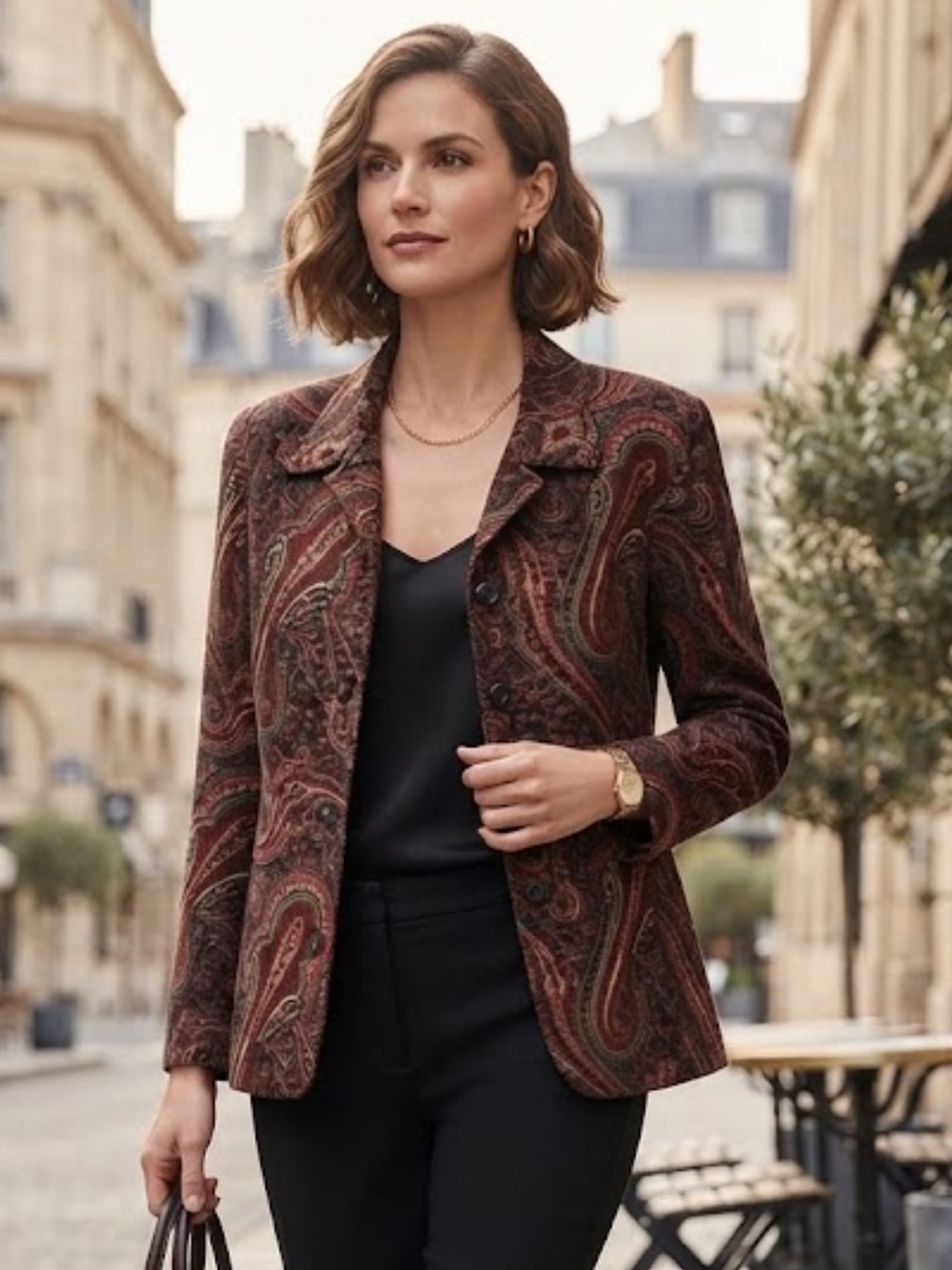 Coldwater Creek Paisley Jacket Vegan Leather Buttons